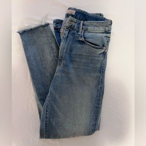 Mother light wash looker and skinny fray jeans